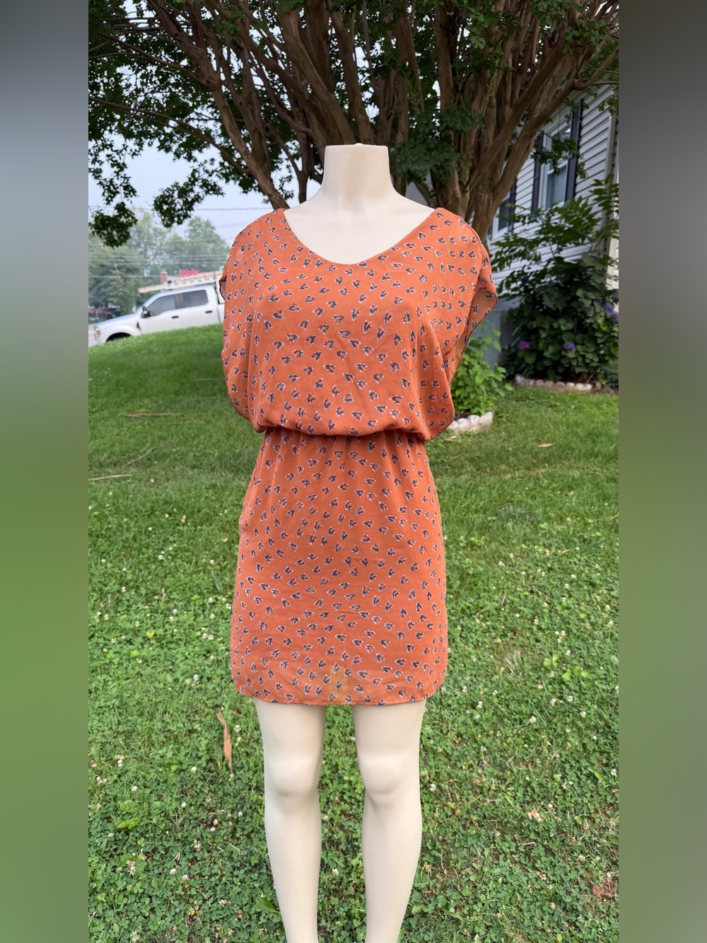 Blu Pepper Rust Orange Floral Blouson Mini Dress